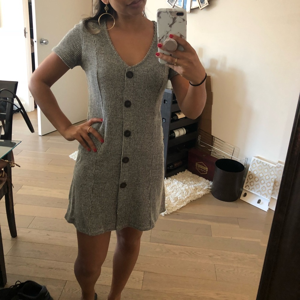 Zara Gray Knit Button-Down Mini Dress
